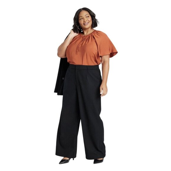 Ava & Viv Black High Rise Wide Leg Trousers Pants Size 16 - Picture 3 of 6